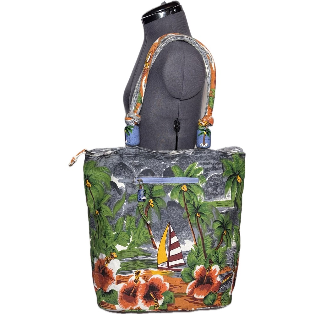 Vintage 90s Y2K Sailboat Tropical Canvas Tote Bag Island Print